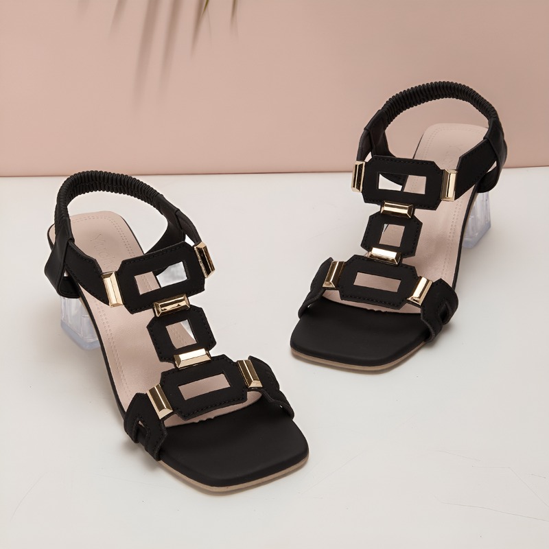 Clear Strap Heel - Sandalias de Tacón Cuadrado Elegantes y
